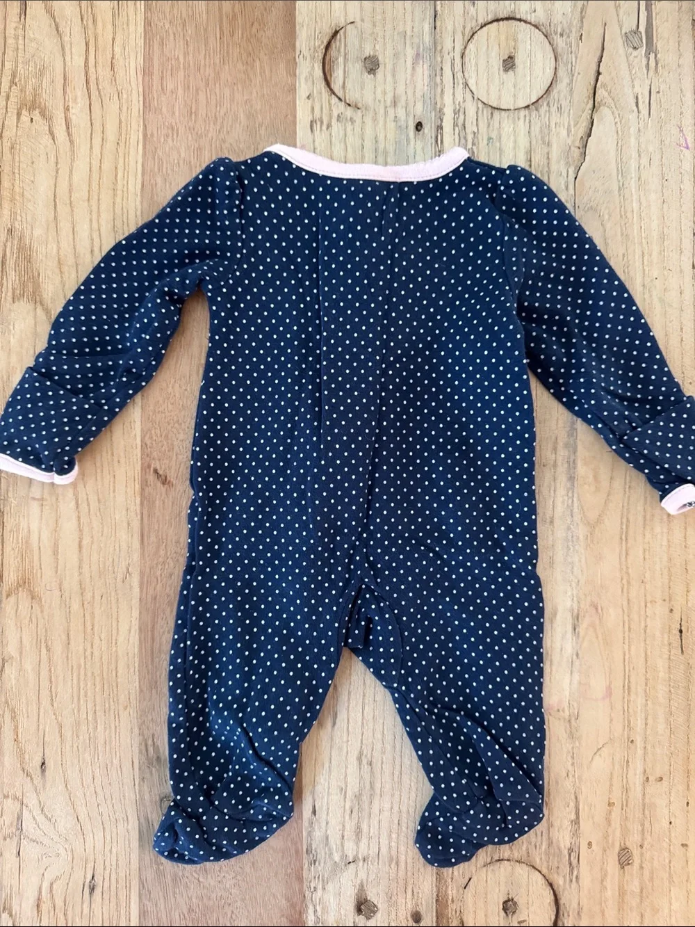 Carter's Navy Polka Dot Footed One-Piece with Pink Trim